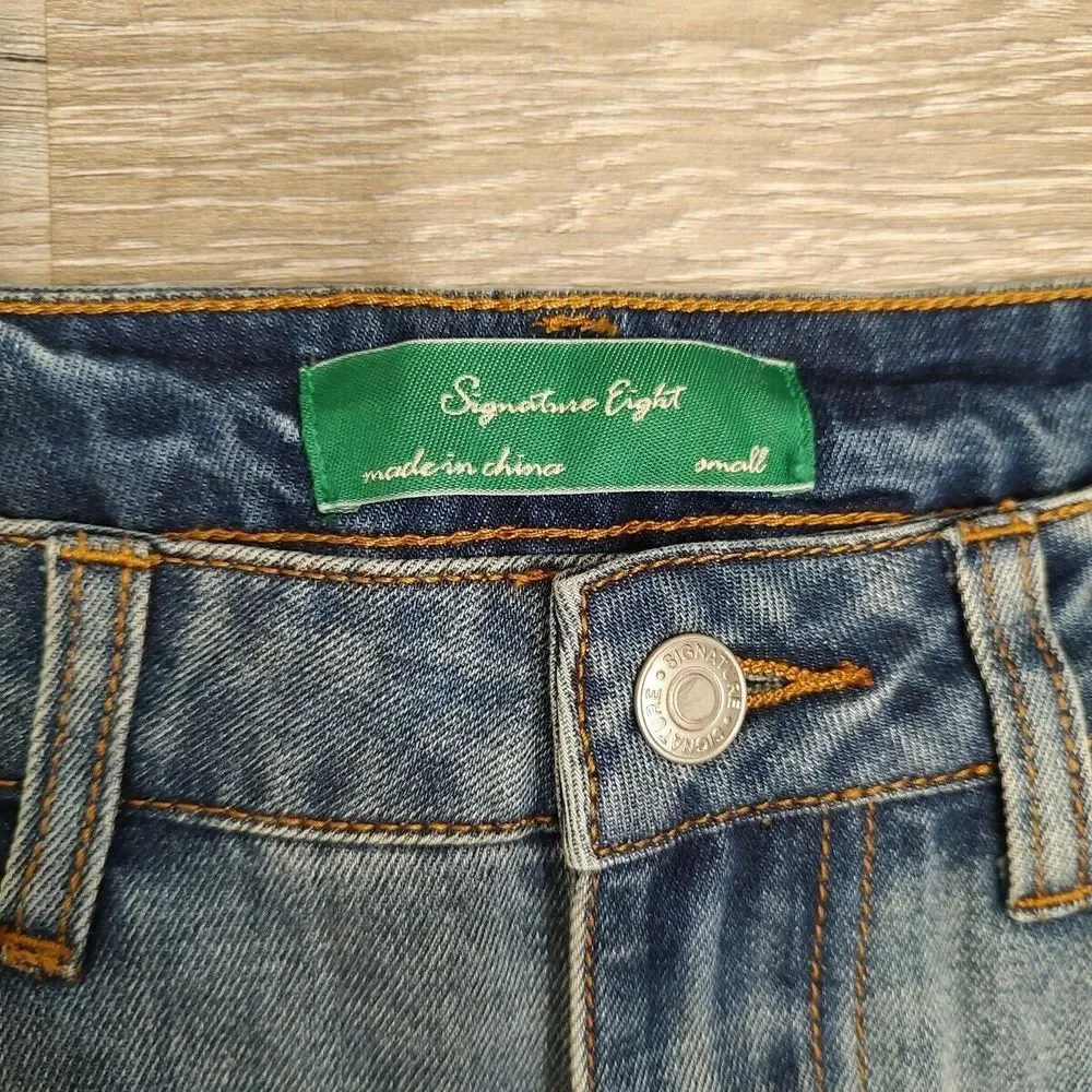 Signature Eight Women's‎ Jeans Sz Small Blue Denim Distressed Embellished TWEE